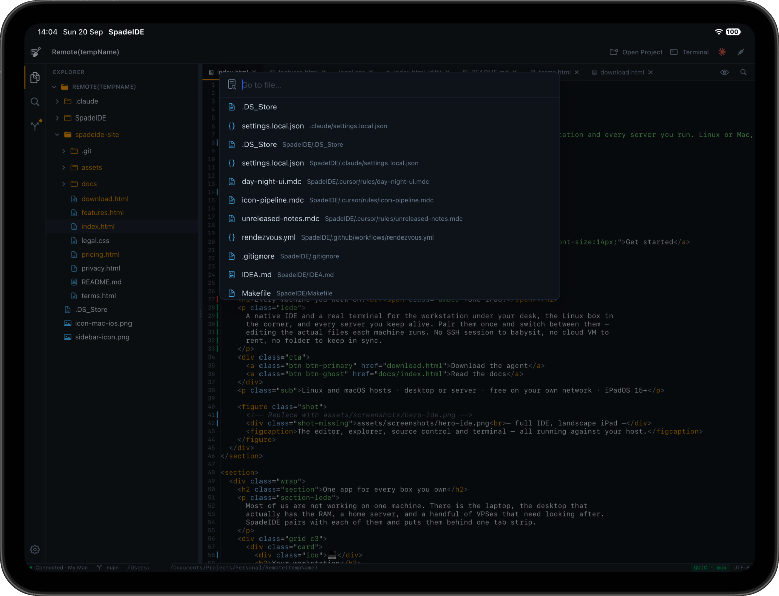 Go to file command palette
